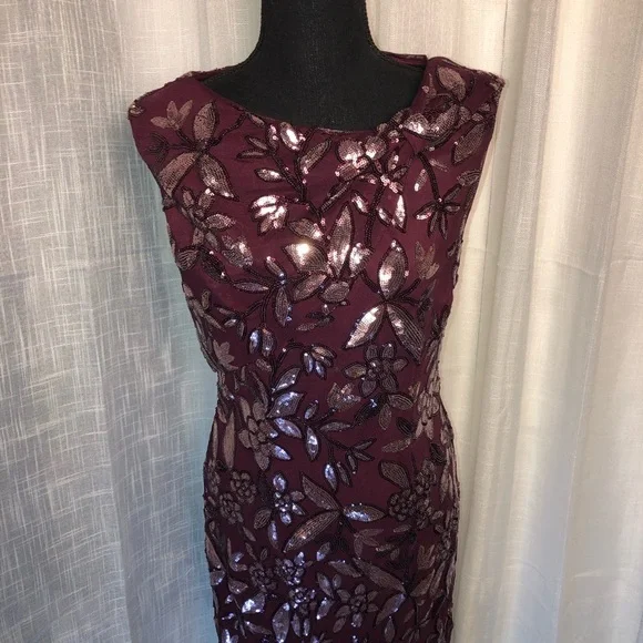 JS Collection Burgundy Floral Sequin Sleeveless Dress size 8 - Picture 7 of 16